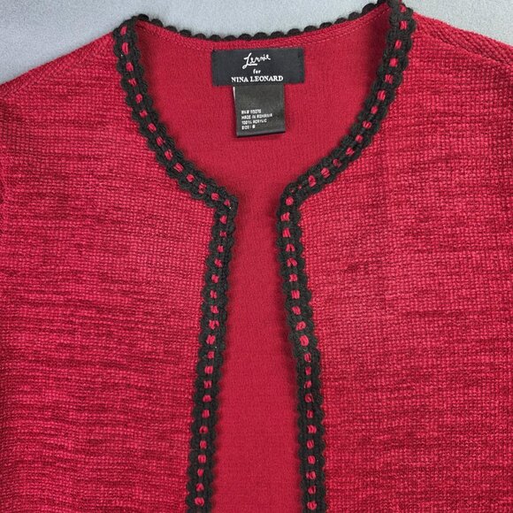 Lennie Nina Leonard Sweater Womens Small Red Black Crochet Knit Cardigan Office - Picture 3 of 10